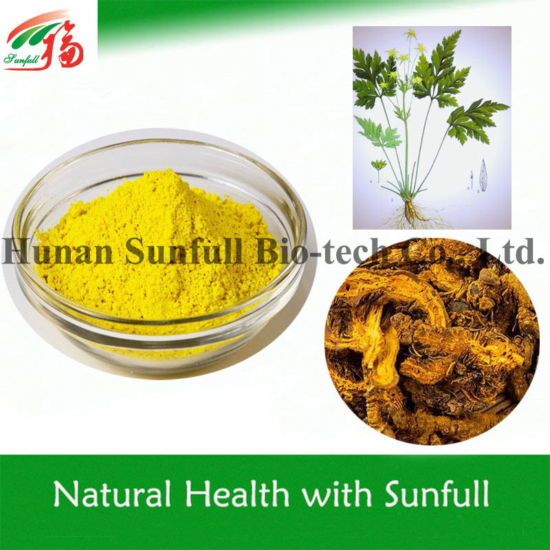 % 100 Doğal Berberin Hidroklorürü % 97% % 98 CAS numarası 633-65-8 olan Coptis chinensis Kökünden